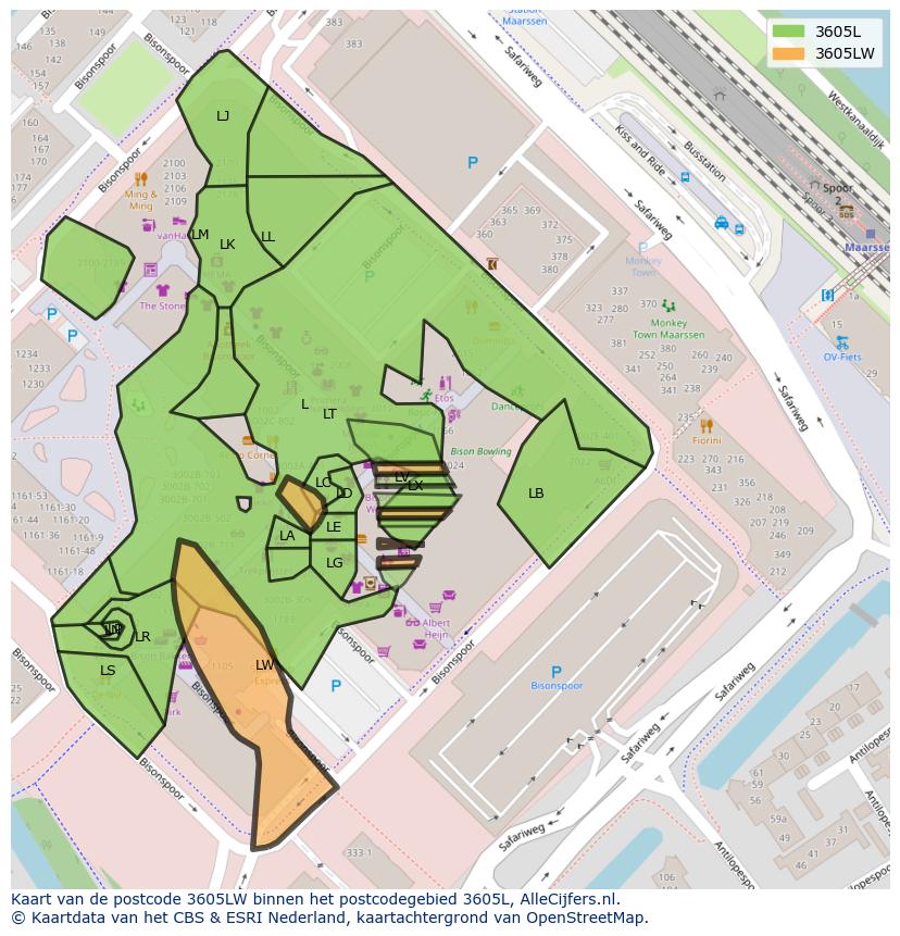 Afbeelding van het postcodegebied 3605 LW op de kaart.