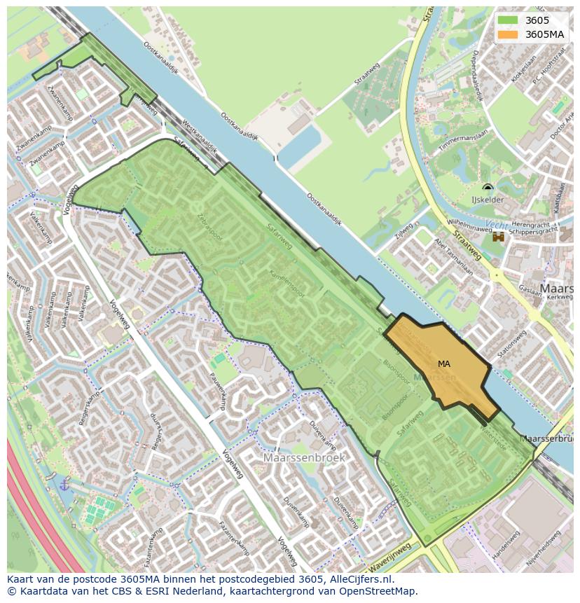 Afbeelding van het postcodegebied 3605 MA op de kaart.