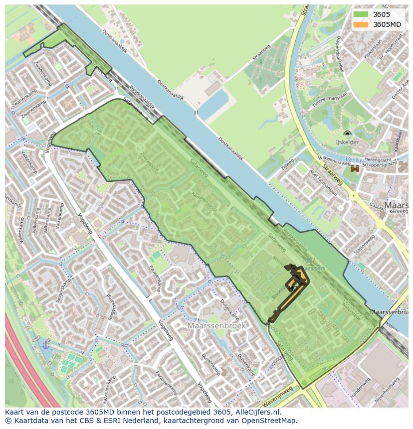 Afbeelding van het postcodegebied 3605 MD op de kaart.