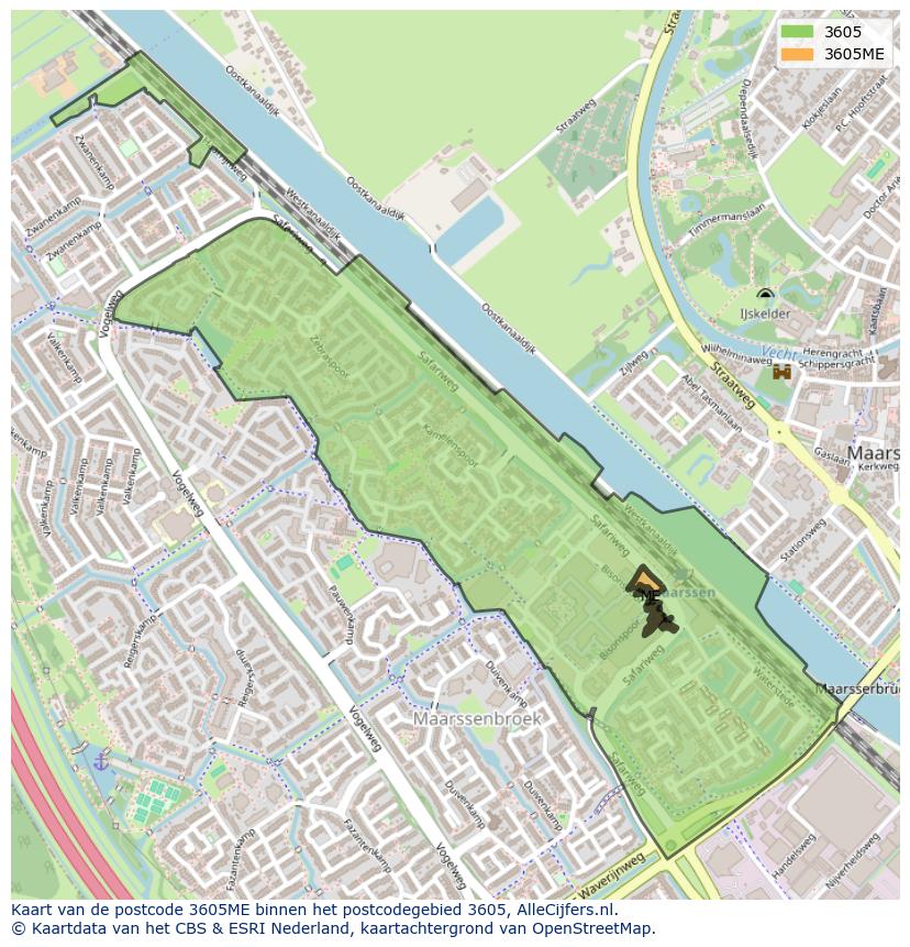 Afbeelding van het postcodegebied 3605 ME op de kaart.