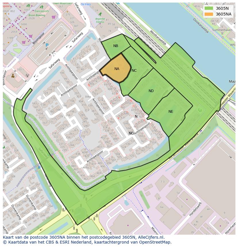 Afbeelding van het postcodegebied 3605 NA op de kaart.