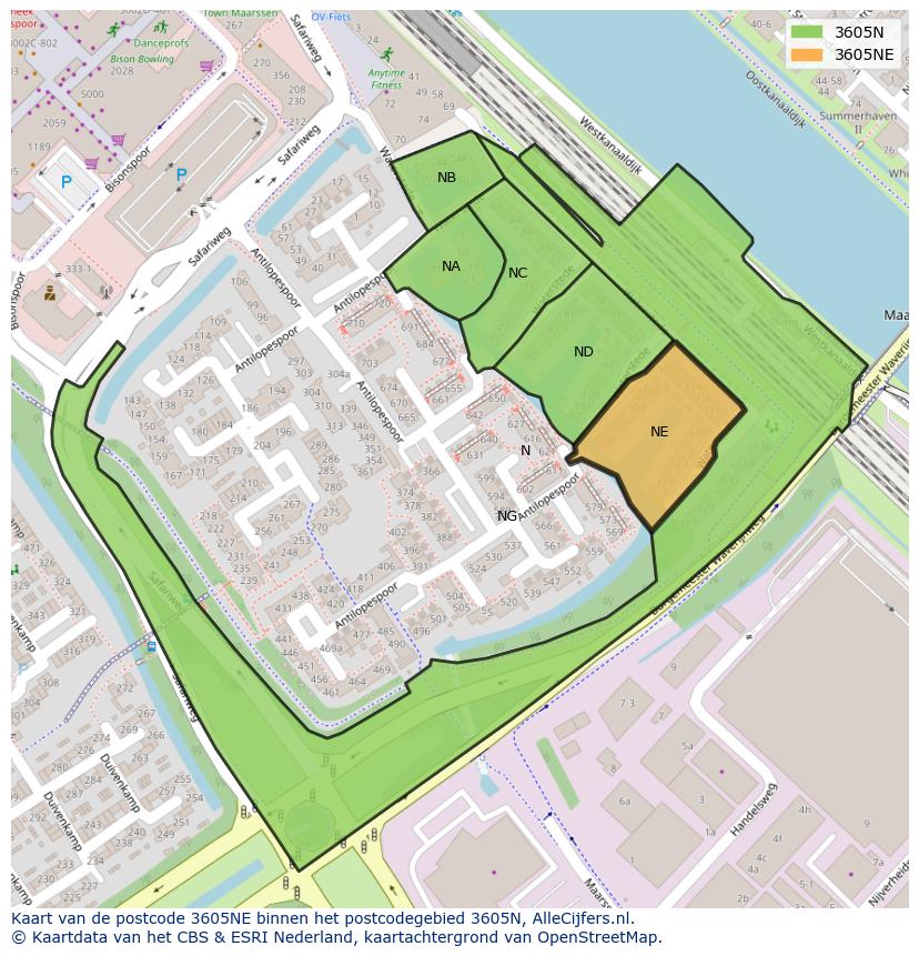 Afbeelding van het postcodegebied 3605 NE op de kaart.