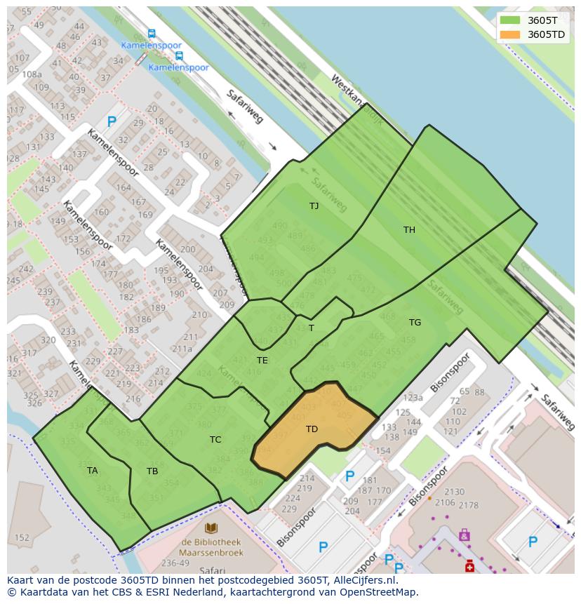 Afbeelding van het postcodegebied 3605 TD op de kaart.