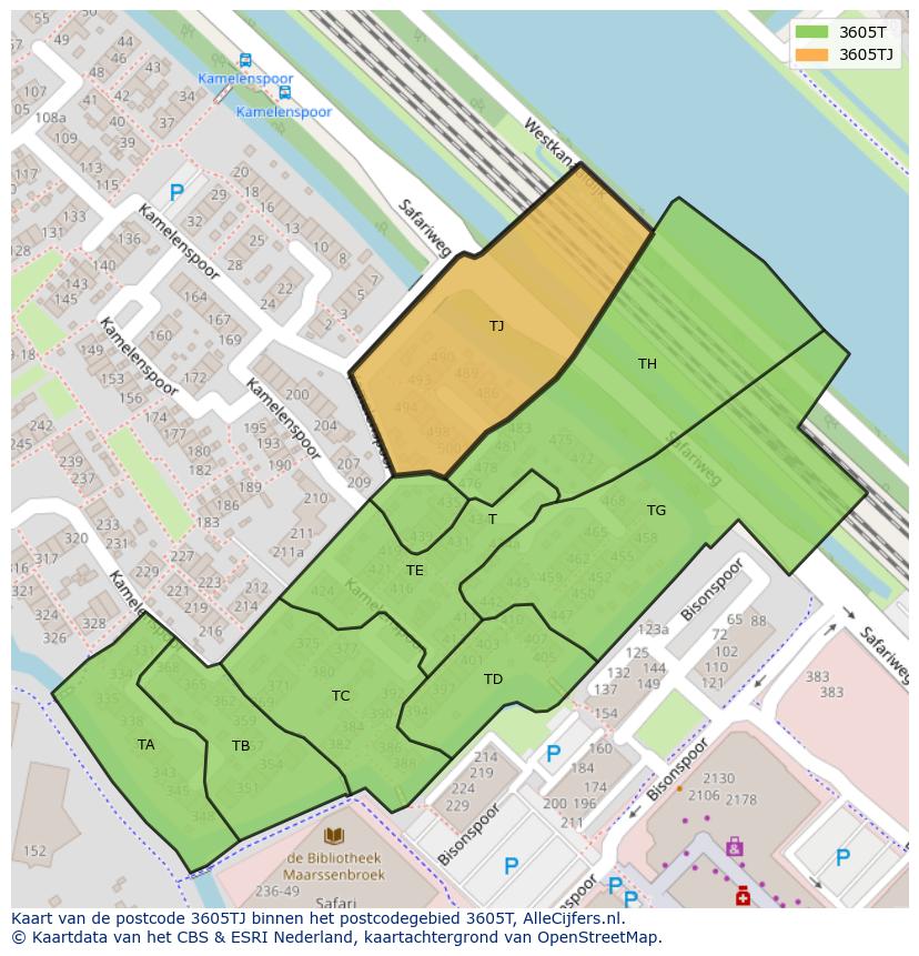 Afbeelding van het postcodegebied 3605 TJ op de kaart.