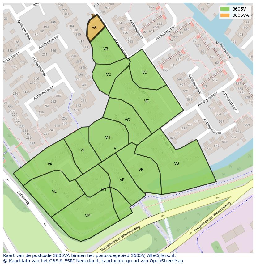Afbeelding van het postcodegebied 3605 VA op de kaart.