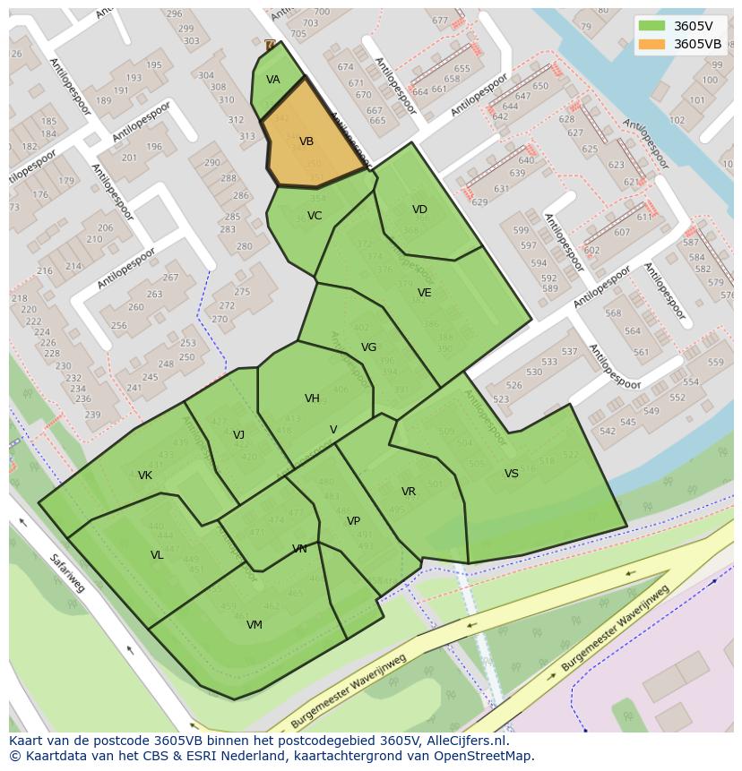 Afbeelding van het postcodegebied 3605 VB op de kaart.