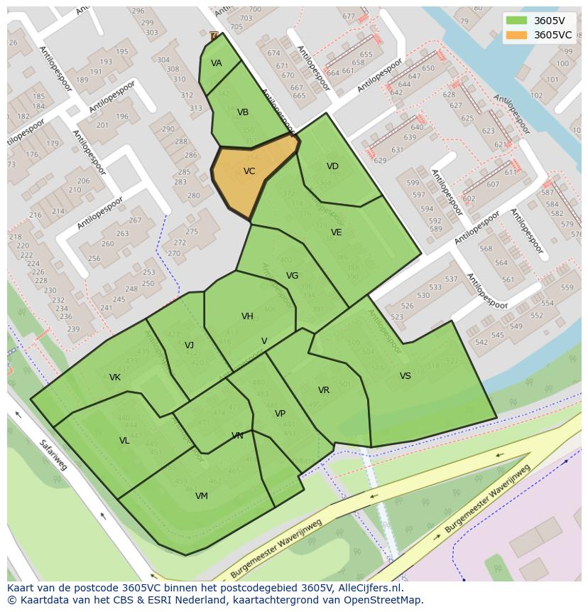 Afbeelding van het postcodegebied 3605 VC op de kaart.