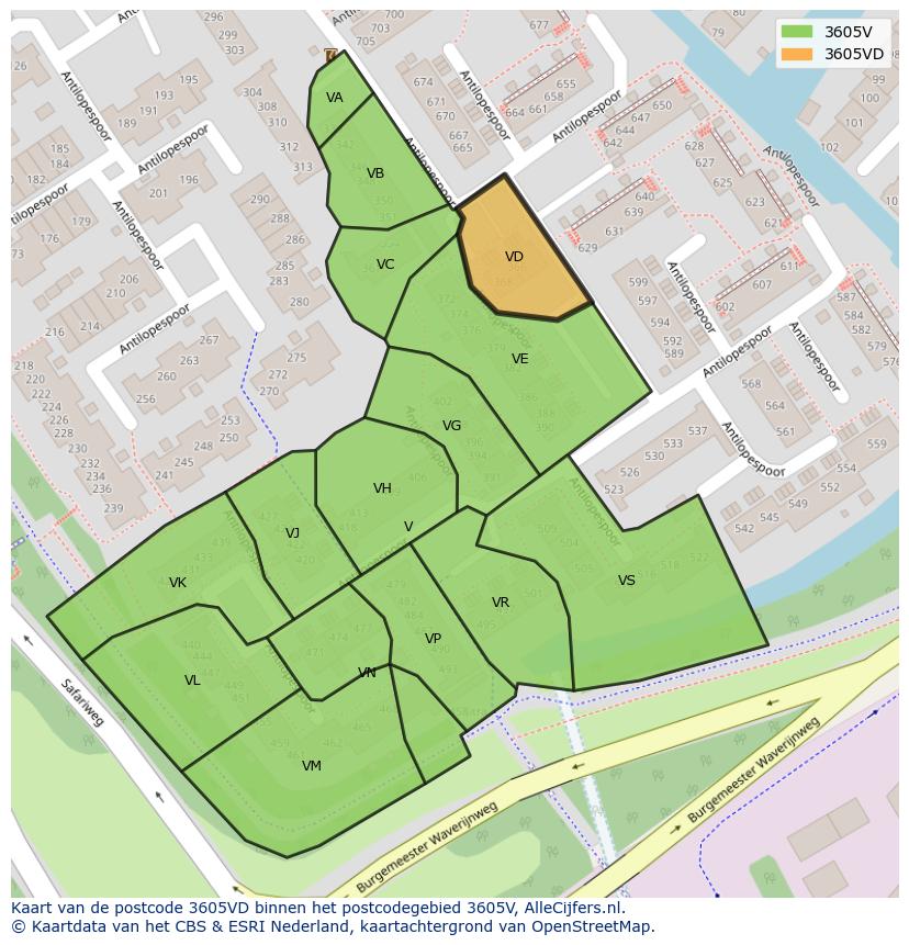Afbeelding van het postcodegebied 3605 VD op de kaart.