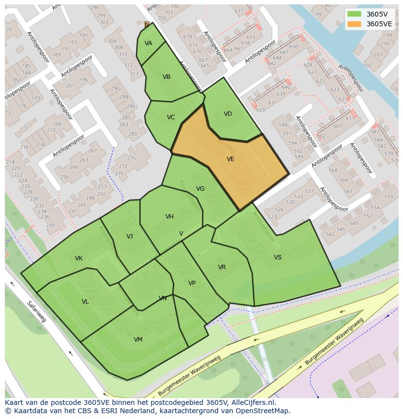 Afbeelding van het postcodegebied 3605 VE op de kaart.