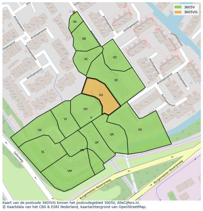Afbeelding van het postcodegebied 3605 VG op de kaart.