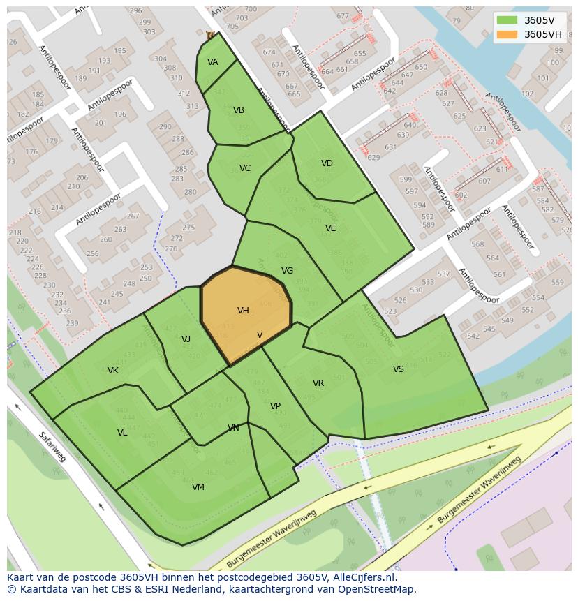 Afbeelding van het postcodegebied 3605 VH op de kaart.