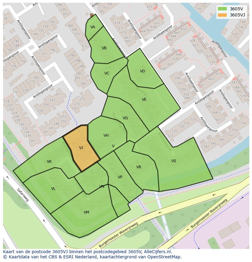 Afbeelding van het postcodegebied 3605 VJ op de kaart.