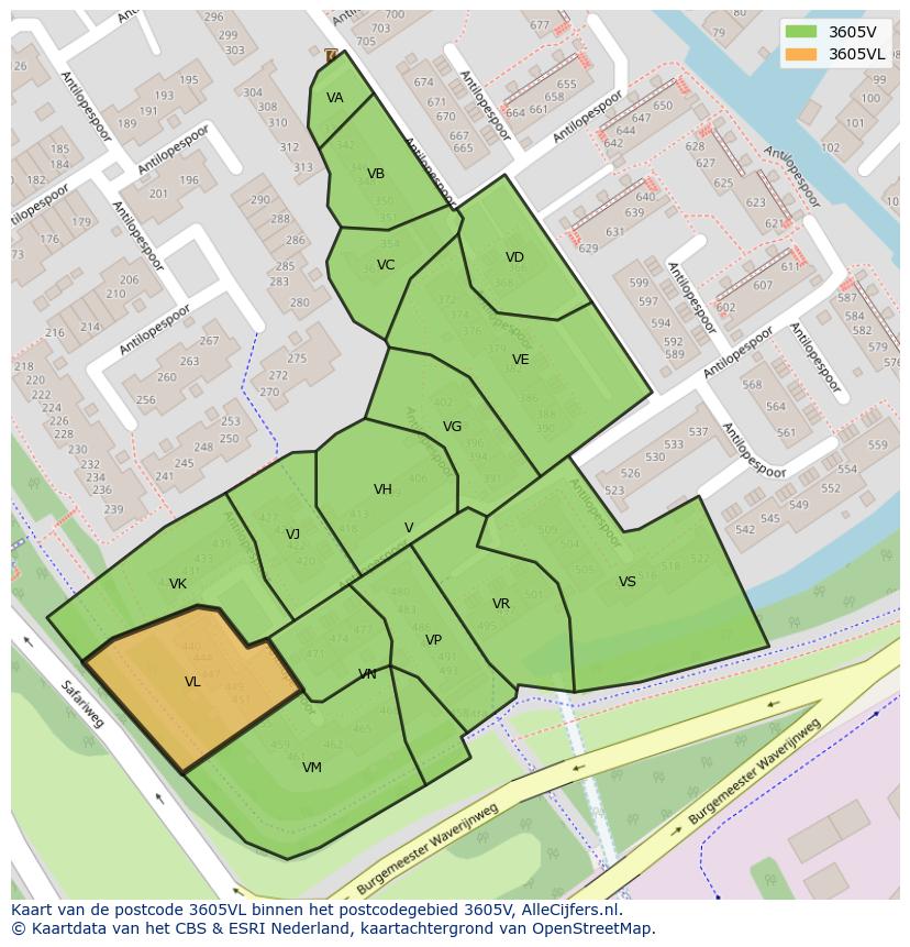 Afbeelding van het postcodegebied 3605 VL op de kaart.