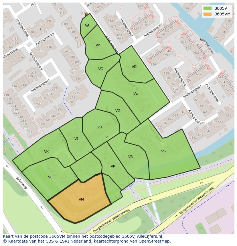 Afbeelding van het postcodegebied 3605 VM op de kaart.