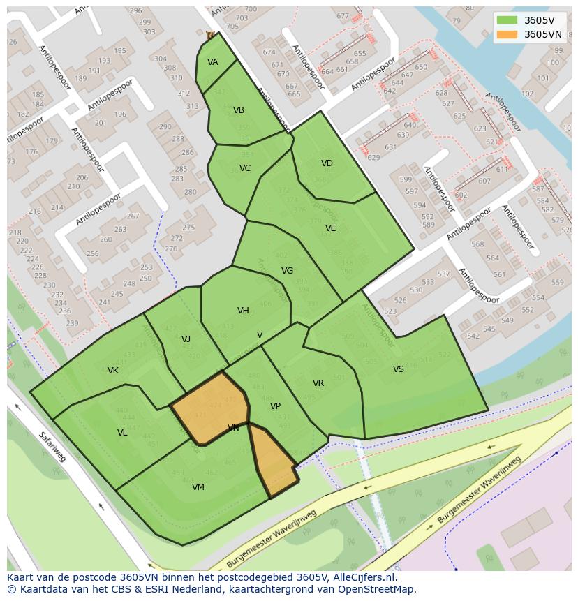Afbeelding van het postcodegebied 3605 VN op de kaart.