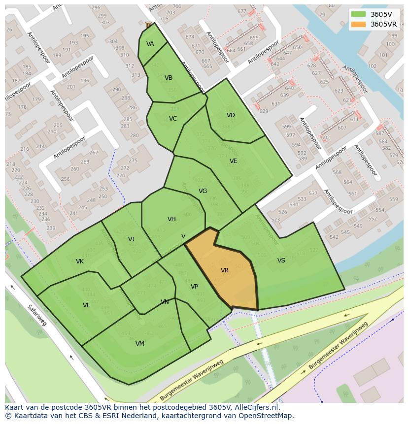 Afbeelding van het postcodegebied 3605 VR op de kaart.