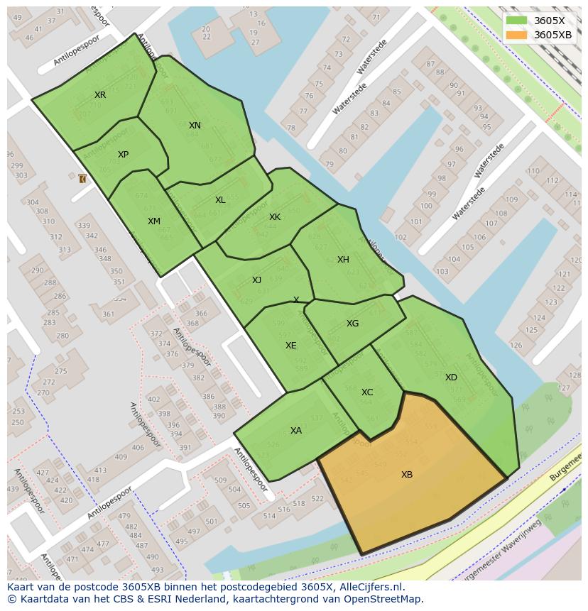 Afbeelding van het postcodegebied 3605 XB op de kaart.