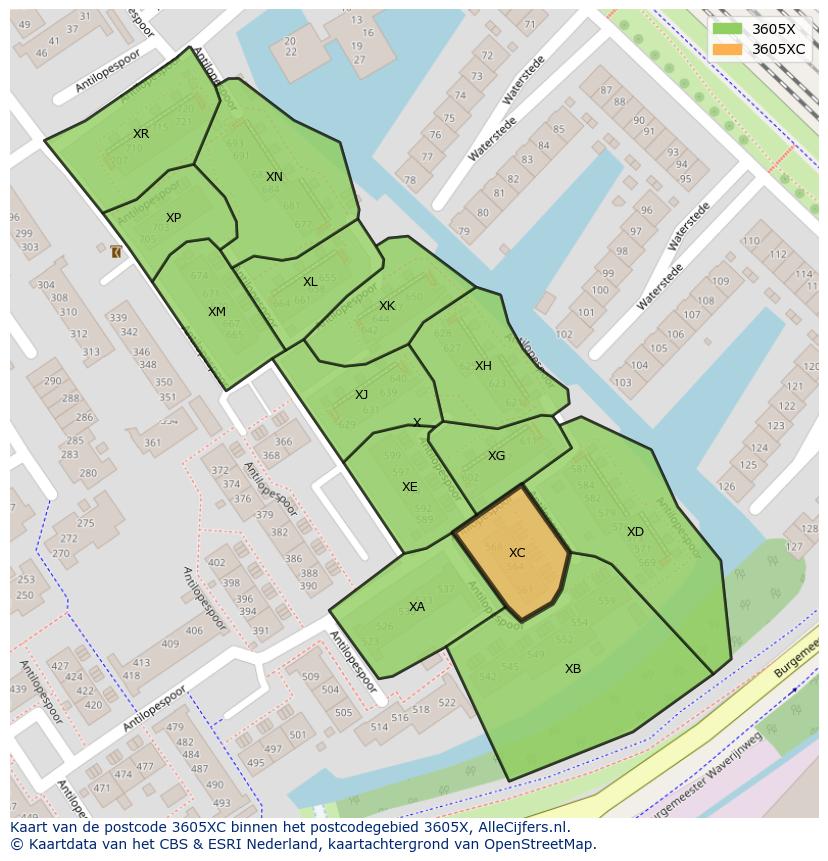 Afbeelding van het postcodegebied 3605 XC op de kaart.