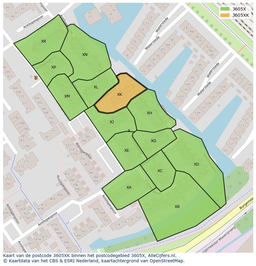 Afbeelding van het postcodegebied 3605 XK op de kaart.