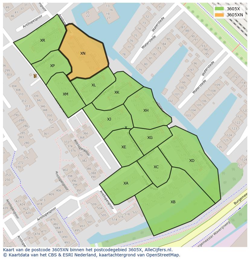 Afbeelding van het postcodegebied 3605 XN op de kaart.