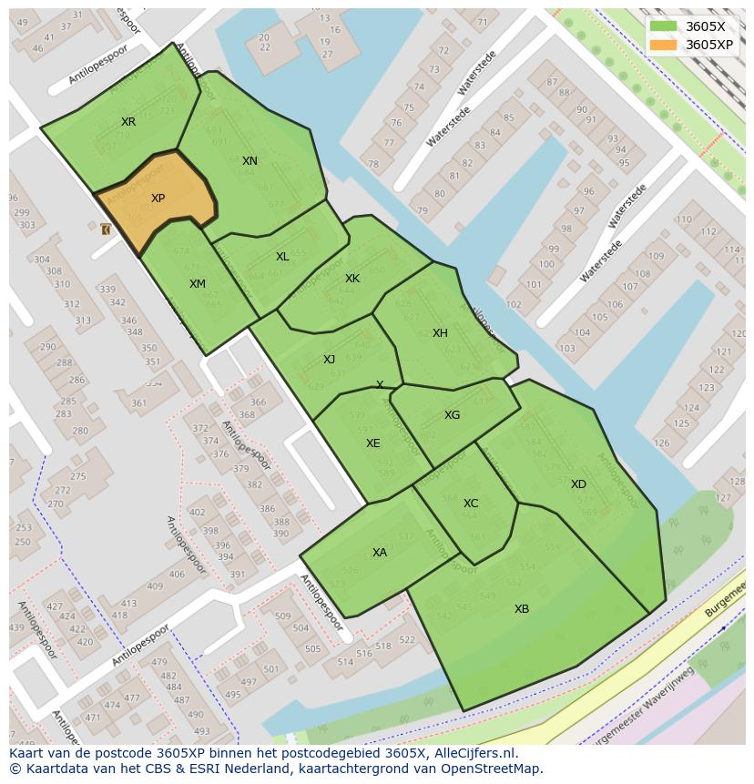 Afbeelding van het postcodegebied 3605 XP op de kaart.
