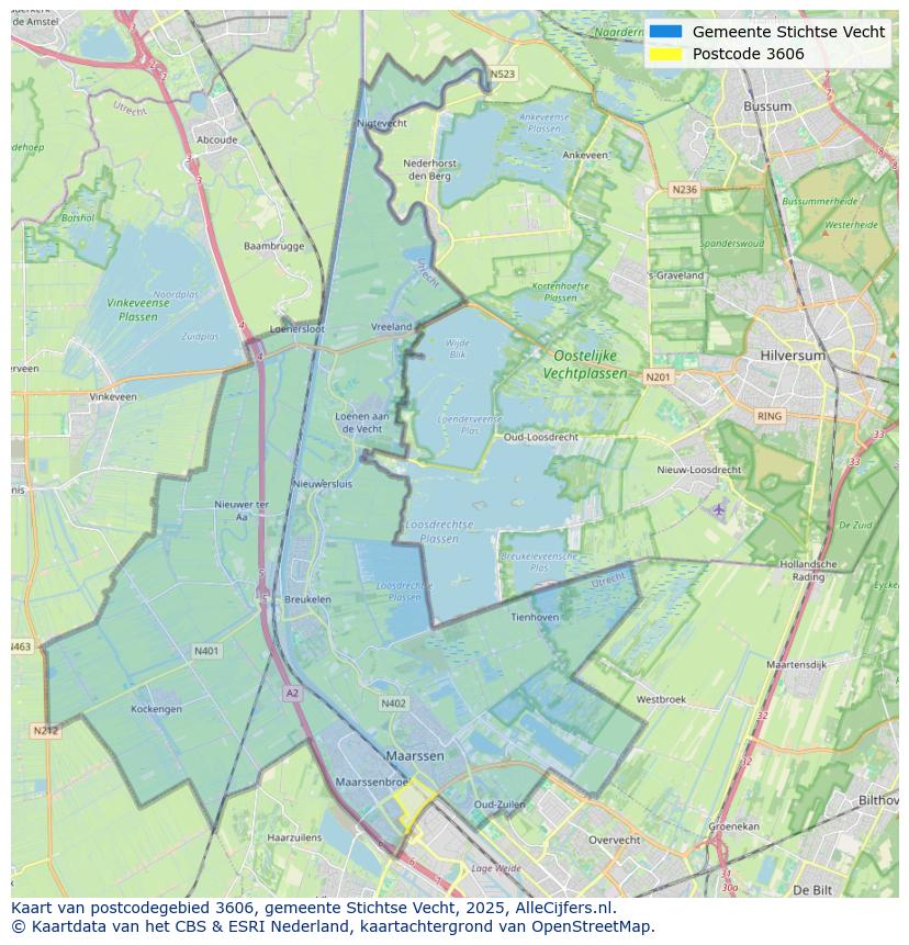 Afbeelding van het postcodegebied 3606 op de kaart.