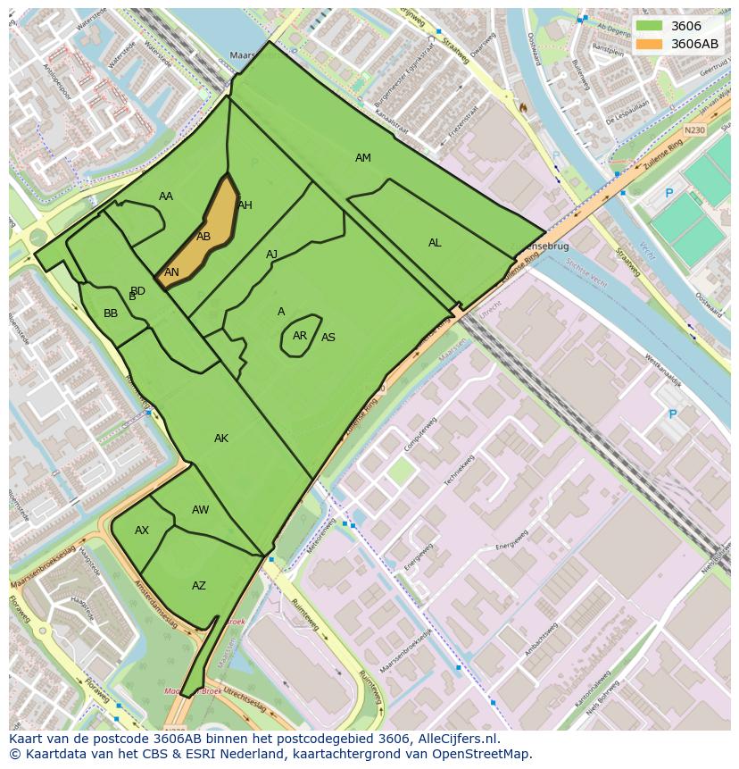 Afbeelding van het postcodegebied 3606 AB op de kaart.