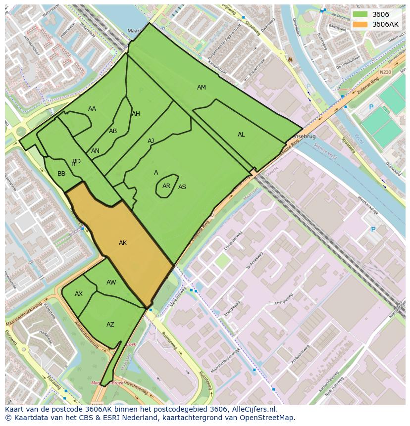 Afbeelding van het postcodegebied 3606 AK op de kaart.