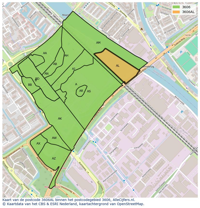 Afbeelding van het postcodegebied 3606 AL op de kaart.