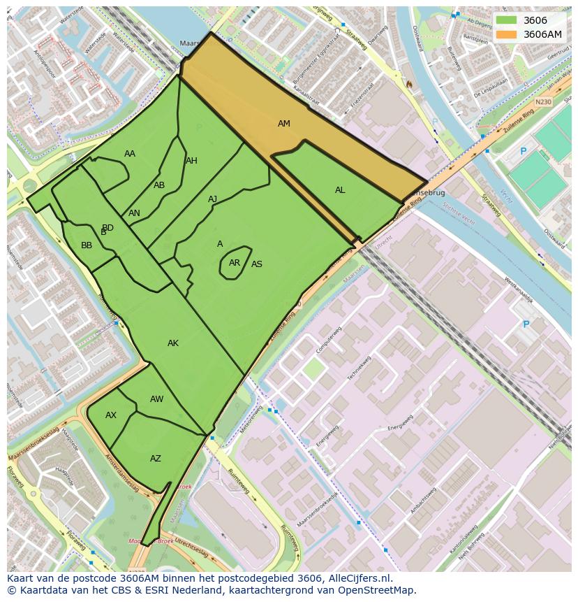 Afbeelding van het postcodegebied 3606 AM op de kaart.