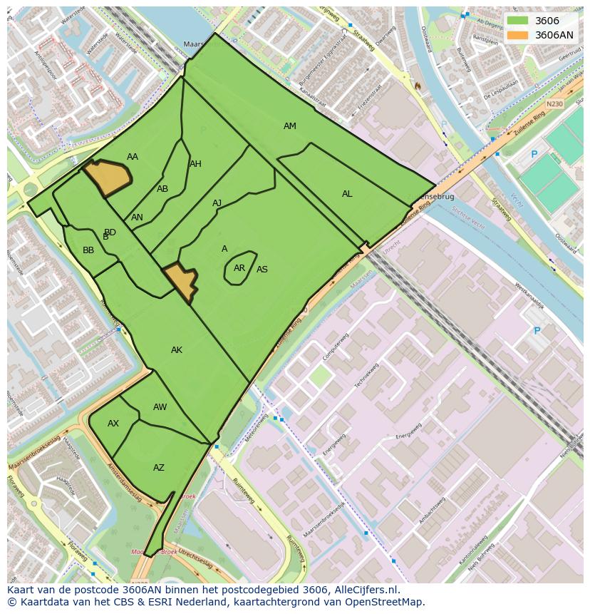 Afbeelding van het postcodegebied 3606 AN op de kaart.