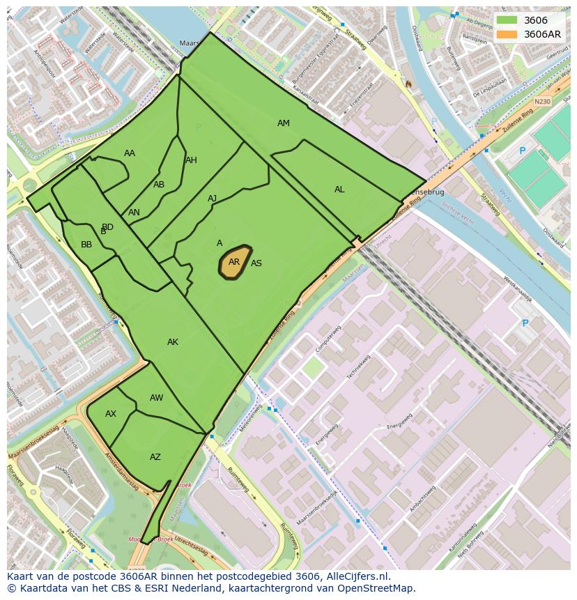Afbeelding van het postcodegebied 3606 AR op de kaart.