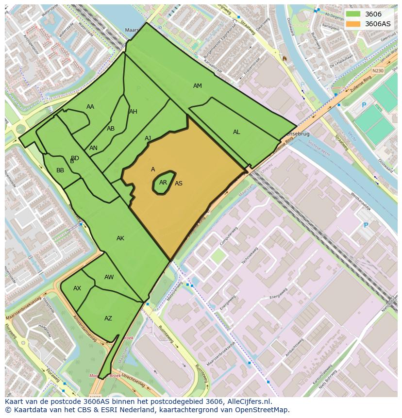 Afbeelding van het postcodegebied 3606 AS op de kaart.