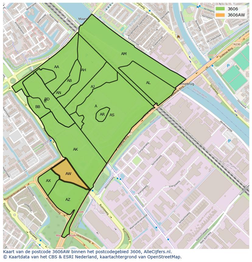 Afbeelding van het postcodegebied 3606 AW op de kaart.