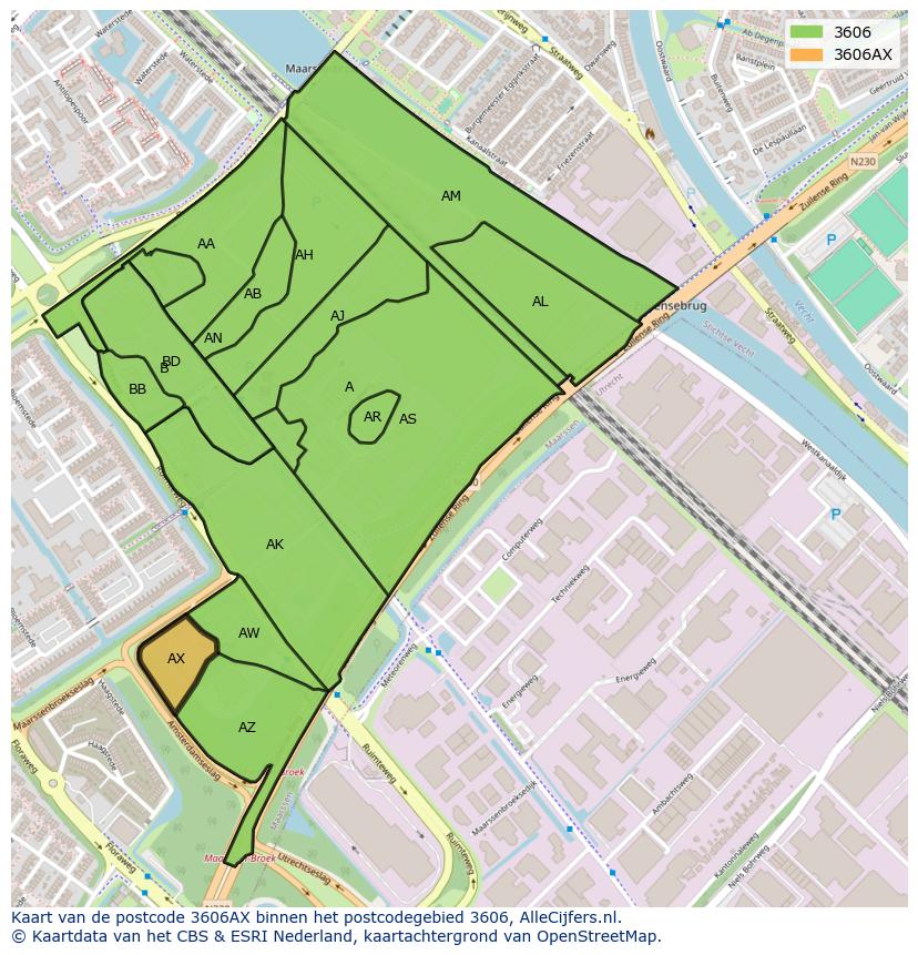 Afbeelding van het postcodegebied 3606 AX op de kaart.