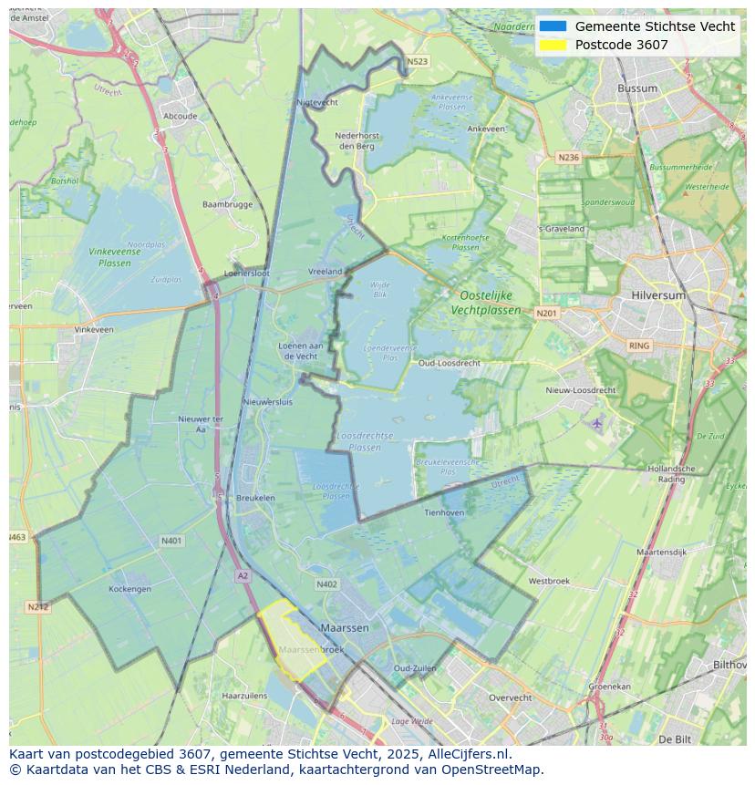 Afbeelding van het postcodegebied 3607 op de kaart.