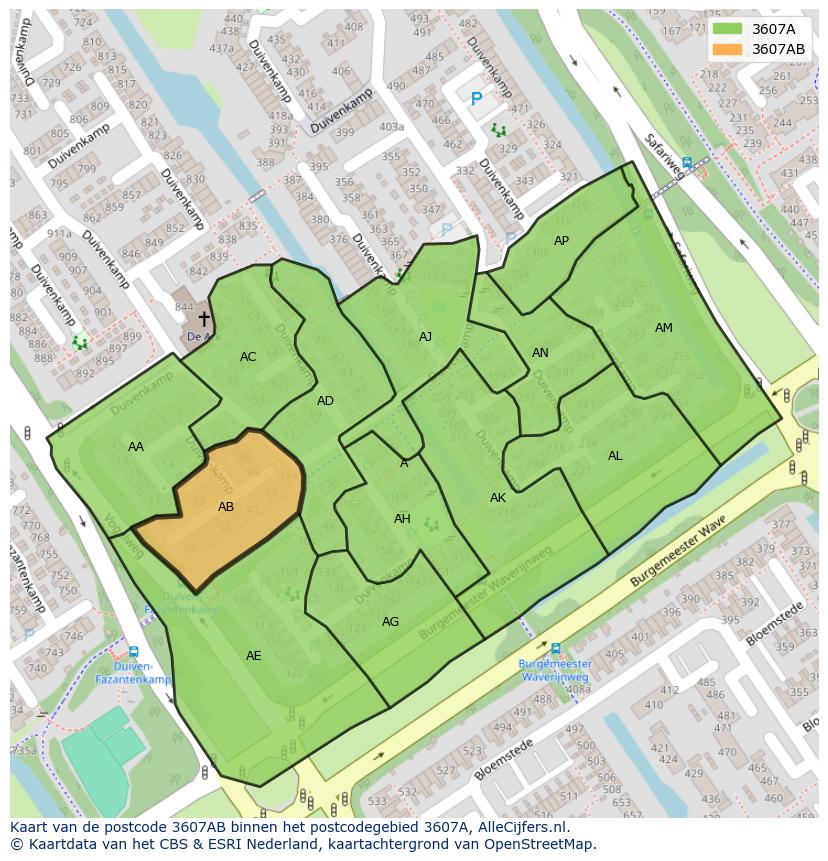 Afbeelding van het postcodegebied 3607 AB op de kaart.