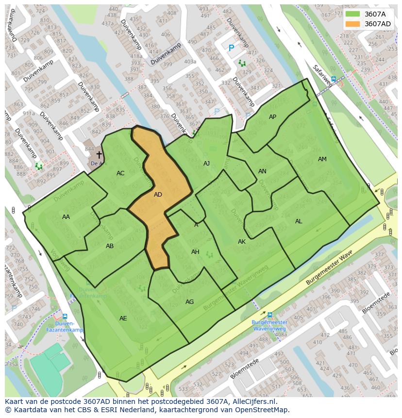 Afbeelding van het postcodegebied 3607 AD op de kaart.