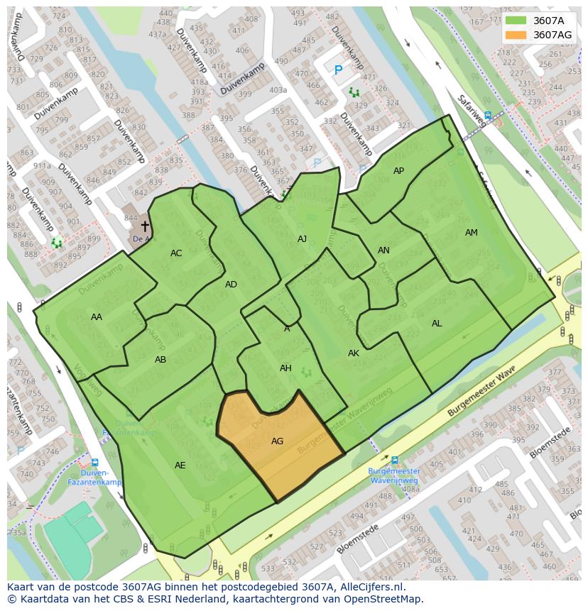 Afbeelding van het postcodegebied 3607 AG op de kaart.