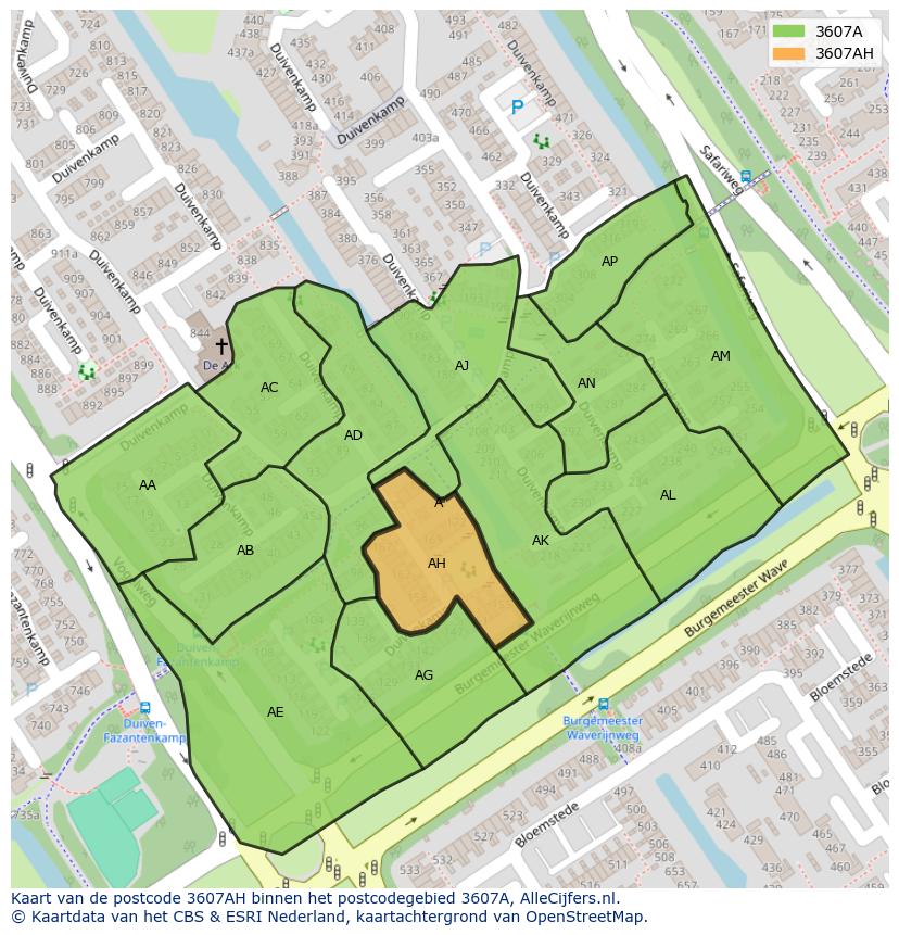 Afbeelding van het postcodegebied 3607 AH op de kaart.