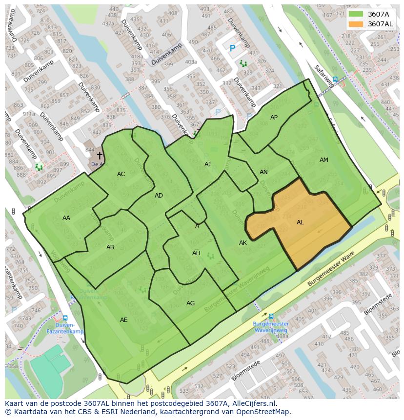 Afbeelding van het postcodegebied 3607 AL op de kaart.