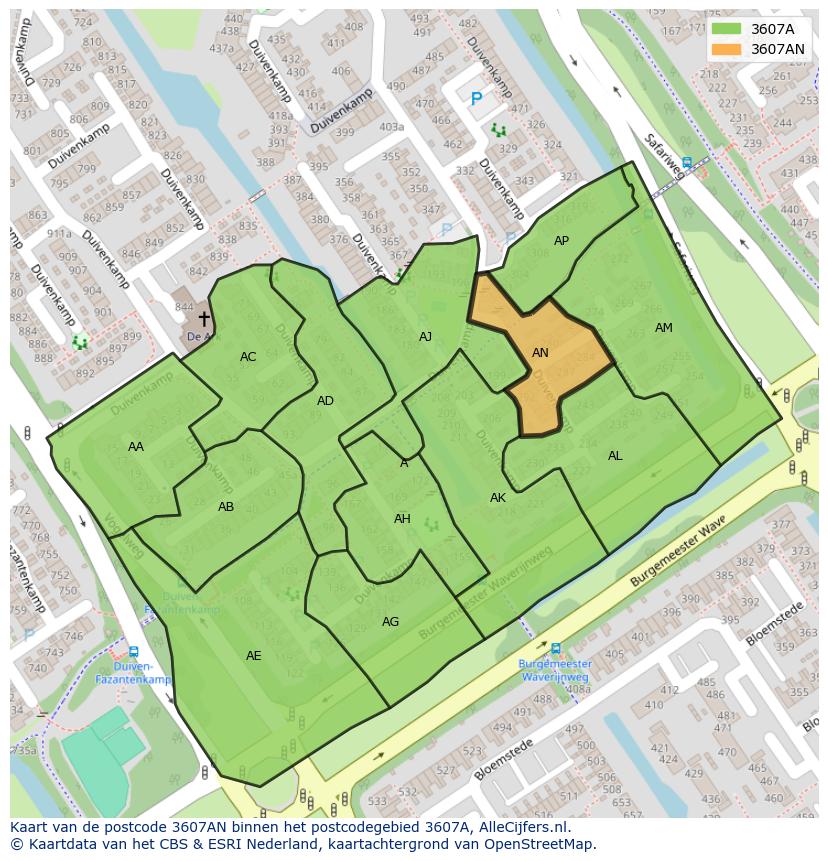 Afbeelding van het postcodegebied 3607 AN op de kaart.