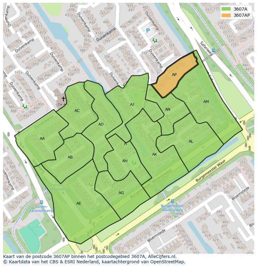 Afbeelding van het postcodegebied 3607 AP op de kaart.