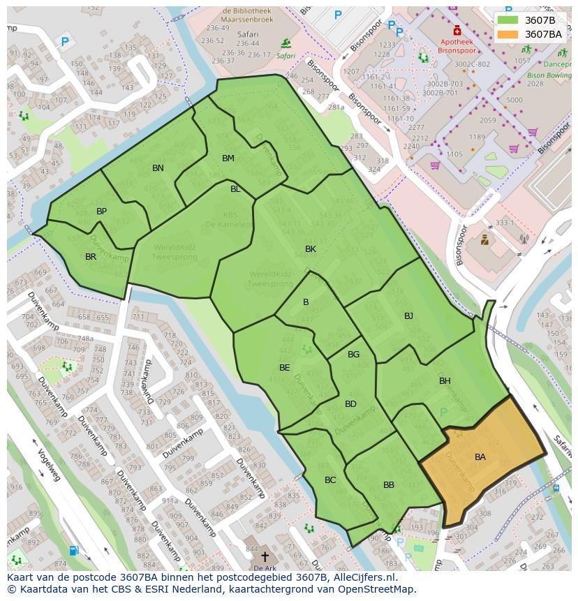 Afbeelding van het postcodegebied 3607 BA op de kaart.