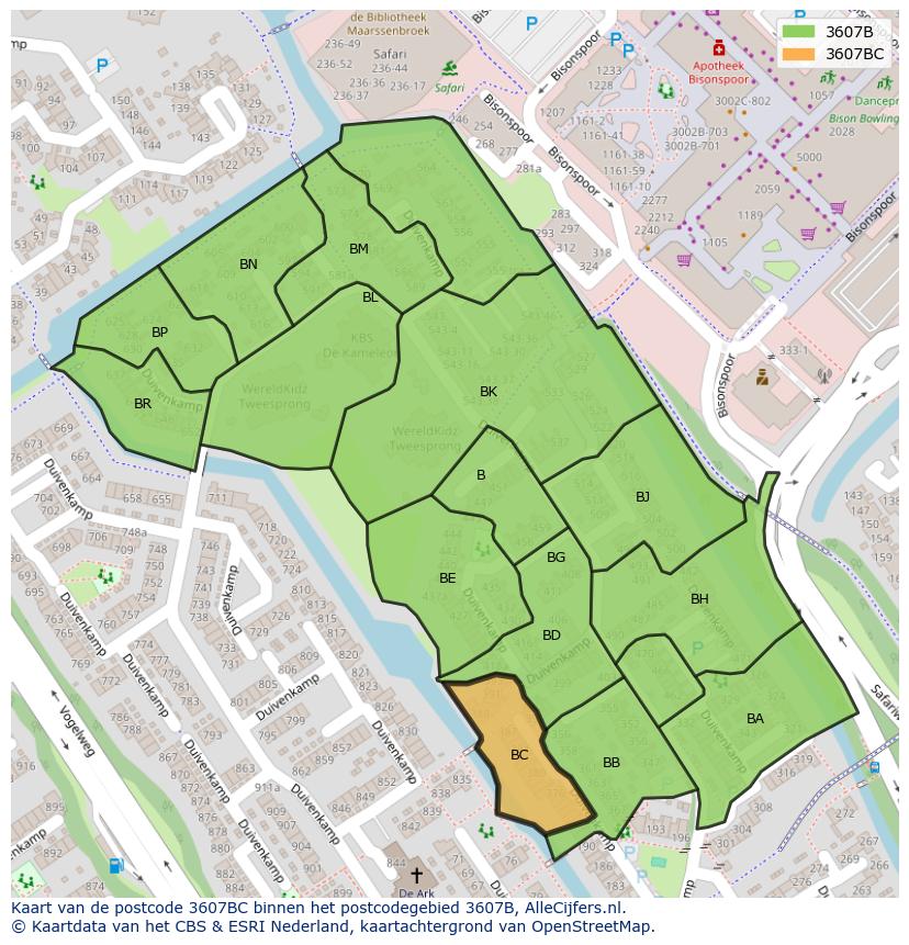 Afbeelding van het postcodegebied 3607 BC op de kaart.