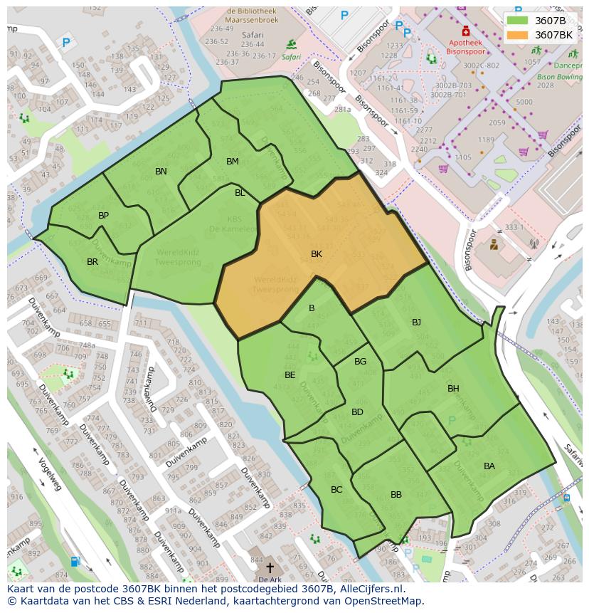 Afbeelding van het postcodegebied 3607 BK op de kaart.