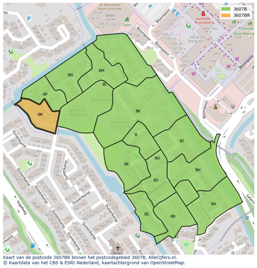 Afbeelding van het postcodegebied 3607 BR op de kaart.
