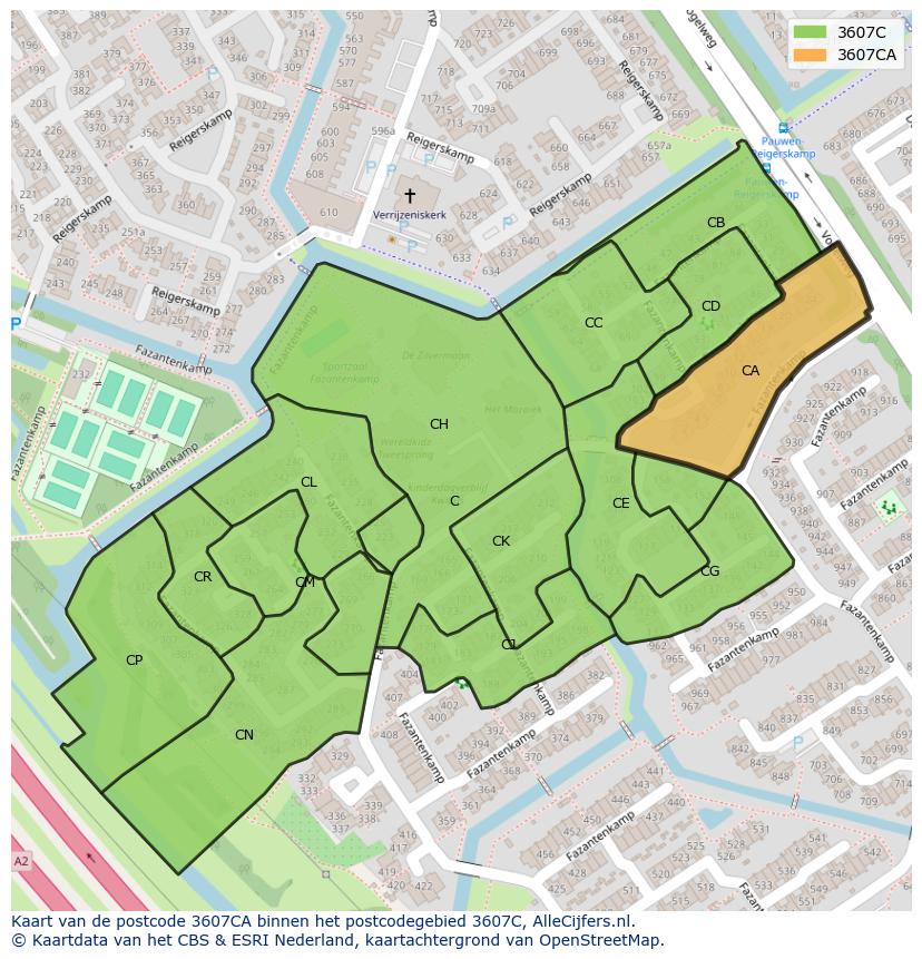 Afbeelding van het postcodegebied 3607 CA op de kaart.