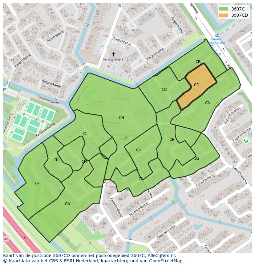 Afbeelding van het postcodegebied 3607 CD op de kaart.
