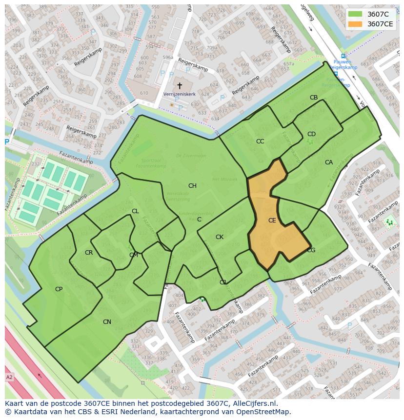 Afbeelding van het postcodegebied 3607 CE op de kaart.